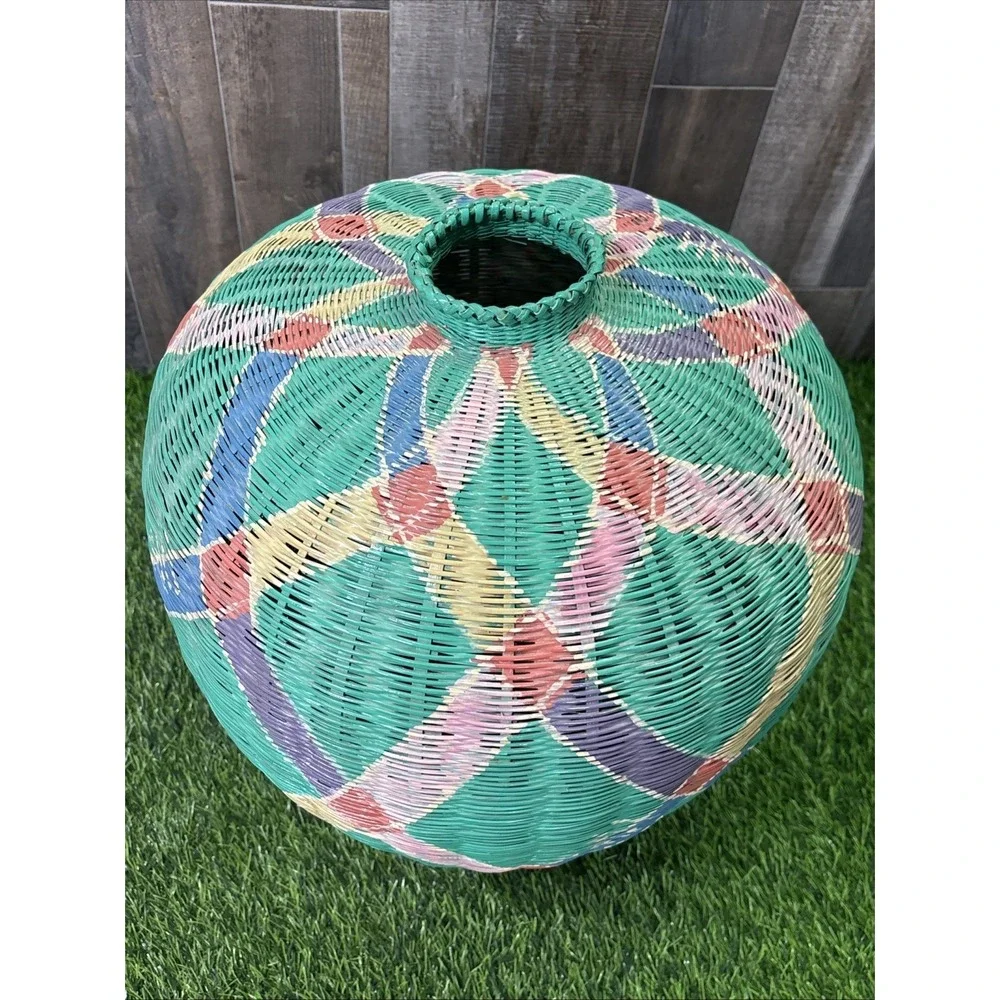 Vintage Handwoven African Coil Basket Large Tribal Wicker Vessel Boho Global